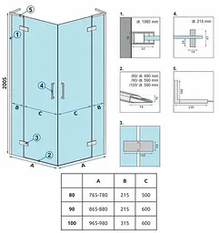 Душова кабіна Rea Hugo 100x100 black підвійна REA-K6602, Чорний матовий, Універсальна, прозрачний, Чорний матовий - мініатюра 8