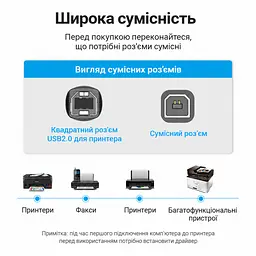 Кабель для принтера Vention COQBL USB 2.0 Type-A - Type-B 10 м чорний (COQBL) - мініатюра 5