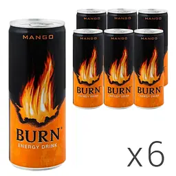 Напій енергетичний безалкогольний Burn Mango з/б 250 мл 6 шт.