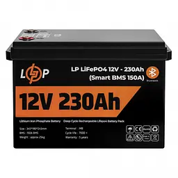 Акумулятор LogicPower LiFePO4 12V (12,8V) - 230 Ah (2944Wh) (Smart BMS 150А) з BT пластик