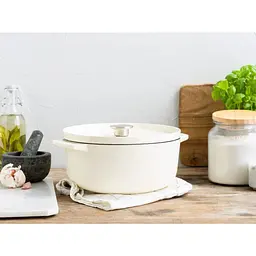 Каструля KitchenAid Cast Iron чавунна з кришкою 26 см 5.2 л мигдальний крем (CC006059-001) - мініатюра 8