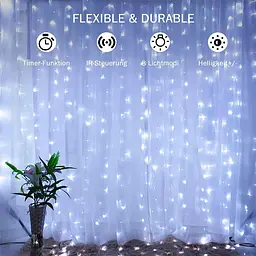 Lezonic Штора гірлянда, 3m×3m 300LED 8 режимів пульт дистанційного керування Таймер Регульована яскравість, Curtain Fairy Light - мініатюра 5