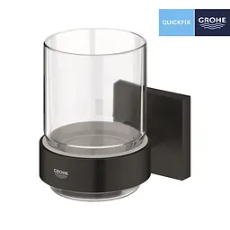 Склянка з тримачем для ванної кімнати Grohe QuickFix Start Cube 410972430 чорний - мініатюра 3