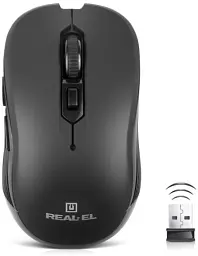 Миша REAL-EL RM-331W Wireless, Black, бездротова, USB, оптична, 1600 dpi, 5 кнопки, 2xAAA
