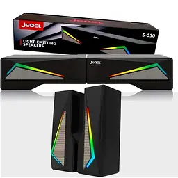 Стаціонарні дротяні комп'ютерні колонки PC 2.0 USB стерео акустика 3Wx2 з RGB підсвічуванням акустична система JEDEL S550 чорні - мініатюра 2