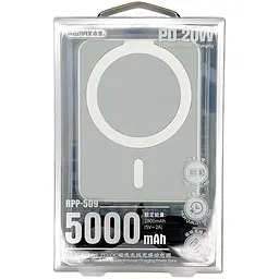 Міні повербанк Remax 5000mAh 20W із MagSafe RPP-509 зі швидкою зарядкою PD+QC USB-C, Білий - мініатюра 3