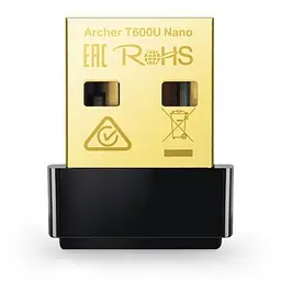 Мережний адаптер USB TP-LINK Archer T600U Nano, чорний, 5GHz/2.4GHz, AC600 (433/200 Мбіт/с), USB 2.0, мініатюрний розмір