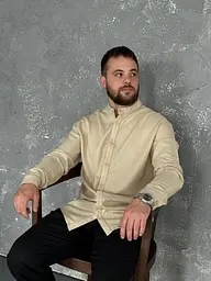 Сорочка чоловіча з льону 31333 L бежева - мініатюра 4