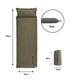 Килимок самонадувний Naturehike (CNK2300DZ014) 3см - з подушкою - одномісний - темно-зелений - мініатюра 3