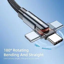 Кабель Essager Universal USB Type-A для USB Type-C 180 Rotate 3A 2 м Black (EXCT-WXA01) - мініатюра 3