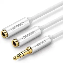 Аудіо кабель Ugreen AV134 3.5 мм Male to 2 Female Audio Cable 25 см білий (10739)
