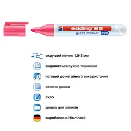 Маркер Edding Glass e-95, 1.5 – 3 мм, круглий, рожевий (e-95/09) - мініатюра 4
