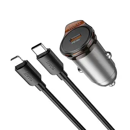Автомобільний зарядний пристрій Hoco NZ16 Type-C PD 30W metal grey + кабель Type-C to Lightning - мініатюра 3