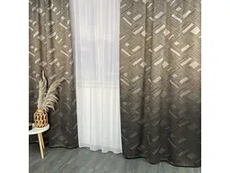 Жакардові штори "геометрія" коричневого кольору 2шт. 150х270 з білим шифоновим тюлем 400х270, на тас ALBO pbe0052783 - мініатюра 6