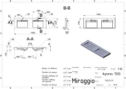 Умивальник Miraggio AGNESS 1500 (0000151) Miramarble, Глянцевий, Накладний/Врізний, Білий - мініатюра 2