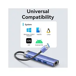 Концентратор Vention USB 3.0 to USB 3.0x3/RJ45/Type-C Hub Blue Aluminum Alloy 5-in-1 (TGFSB) - мініатюра 8