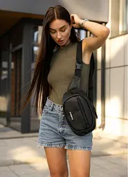 Сумка через плече жіноча бананка Sambag Flex чорна 30 × 17 × 10 см (85351001) - мініатюра 3