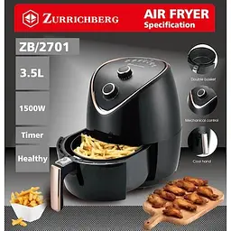 Універсальна електрична безоливна фритюрниця для дому Zurrichberg ZBP-2702 1500W зі знімною чашею - мініатюра 3