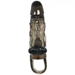 Подовжуюча насадка з вібрацією Baile Brave Men Vibro Penis Sleeve Black, 14.7х3.7 см - мініатюра 2