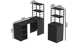 Стіл-тумба трансформер Смарт 4/2 з етажеркою Ferrum-decor 1430x1450x600 Чорний метал ДСП Сосна Кембра 16 мм (FRD-105132) - мініатюра 4