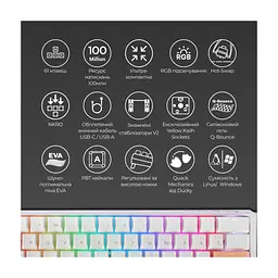 Клавіатура Ducky One 3 Mini Cherry MX Red RGB UA USB White (DKON2161ST-RUAPXPWWWSC1) - мініатюра 5