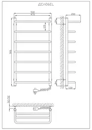 Електрична рушникосушарка Kosser Скоба с полкой 900x500/7 ER рег. ДСп06ЕR, Хром, Праве - мініатюра 5