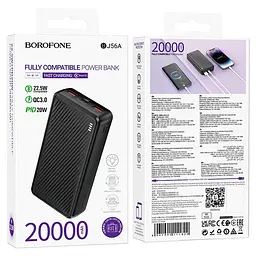 Зовнішній акумулятор BOROFONE J56A power bank 20000 mAh портативна універсальна батарея чорна - мініатюра 4