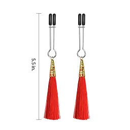 Затискачі для сосків з пензликами Lovetoy Glamor Tassel Nipple Clamp 14 см червоний - мініатюра 3