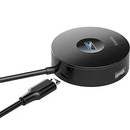 Мультипортовий адаптер USB Хаб Baseus Round Box Type-C + USB to 1 USB3.0 + 3 USB2.0 CAHUB-GA01 Black - мініатюра 3
