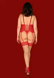 Корсет та стрінги Obsessive Blossmina, 4XL/5XL (червоний) - мініатюра 4