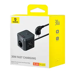 Мережевий зарядний пристрій Baseus PowerCombo Cube Power Strip 3AC+2U+2C 30W 1.5m EU Cluster Black (E00066400117-00) - мініатюра 2