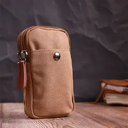 Добротна сумка-чохол на пояс із металевим карабіном із текстилю Vintage 22225 коричневий - мініатюра 9