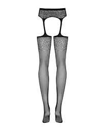 Сітчасті панчохи-стокінги з квітковим малюнком Obsessive Garter stockings S207 S/M/L,чорні