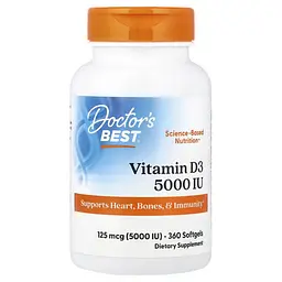 Витамин D Vitamin D3 125 mcg 5000 IU 360 капсул Doctor's Best vit0006413