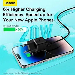 Блочок швидкого заряджання адаптер живлення Baseus GaN5 Fast Charger (mini) OS 1 USB-C 20 W чорний - мініатюра 9