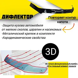 Дефлектор капоту мухобійка для Kia Sorento 2002-2009 Євро Кріплення (Vip Tuning) - мініатюра 2