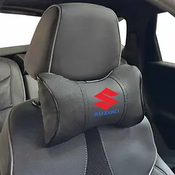 Подушка на підголівник з логотипом Suzuki Екошкіра 3D Кольоровий лого Чорна-Чорний кант 1 шт