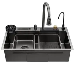 Кухонна мийка Kroner KRP KRP Schwarze - SET7545NB PVD (3.0/0.8 мм) (CV033805) - мініатюра 4