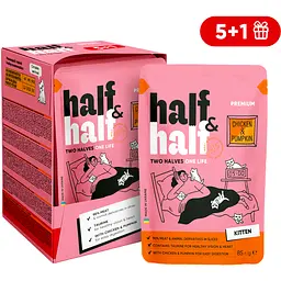 Набір вологих кормів 5+1 Half & Half з куркою та гарбузом в соусі для кошенят 6 шт. х 85 г
