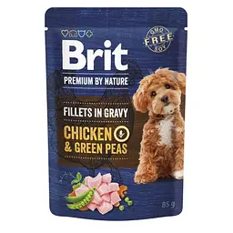 Вологий корм Brit Premium Fillets in Gravy Chicken & Green Peas для собак малих порід, філе в соусі з куркою та горошком, 85 г
