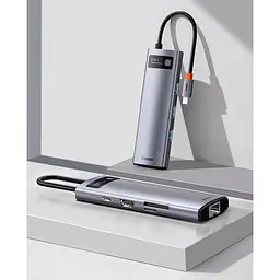 USB-хаб Baseus Metal Gleam Series 8-in-1 Multifunctional Type-C HUB Space Gray (CAHUB-CV0G) [77937] - мініатюра 6