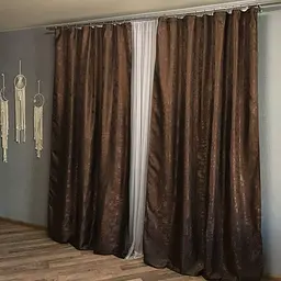 Жакардові штори "пісок" коричневого кольору на тасьмі 2шт. 150х270 ALBO pbe0052444 - мініатюра 2