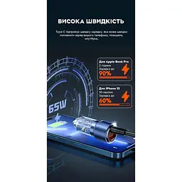Зарядний пристрій автомобільний в прикурювач Toocki 75W (1 Type-C 45w + 1 USB 30w) Black Transparent - мініатюра 2