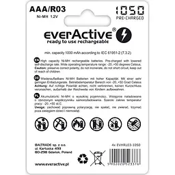 Акумуляторні батарейки EverActive AAA/HR03 Ni-MH 1050mAh BL 4 шт. - мініатюра 2