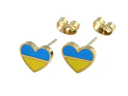 Сережки Xuping TTM Stainless Steel колір 14К пусети "Сердечки Патріотичні жовто-блакитні" (169095)
