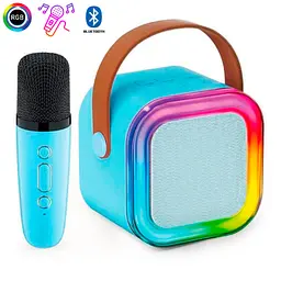 Bluetooth колонка караоке з мікрофоном синя колонка музична квадратна бездротова - мініатюра 2
