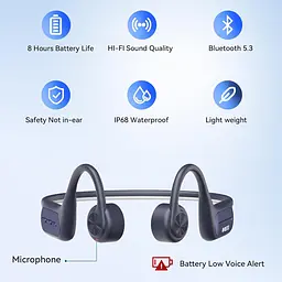 Навушники Voistek Bone Conduction, Bluetooth 5.3 з MP3-плеєром 32 ГБ, IP68 Водонепроникні вібрирні спортивні навушники - мініатюра 2