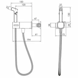 Набір прихованого монтажу гігієнічного душу Imprese Bilovec black matt f03900910AA, Чорний матовий - мініатюра 2