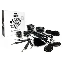 Набір Art of Sex - Spikes BDSM Set Leather, 10 предметів, натуральна шкіра, Чорний - мініатюра 4