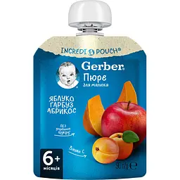 Пюре Gerber Pouch Яблуко з гарбузом і абрикосом, 90 г